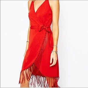 ASOS Red Fringe Wrap Dress